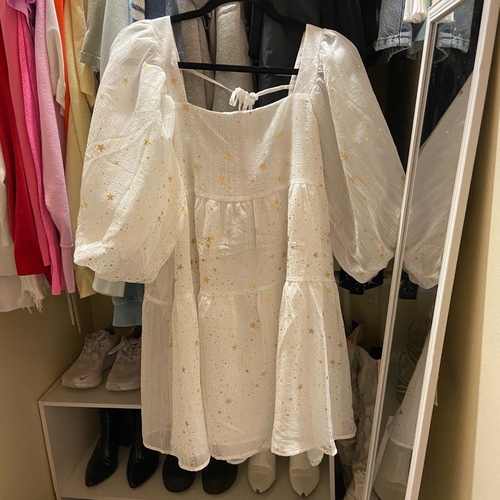 Nasty Gal White Mini Dress with Gold Star Print - Picture 3 of 8